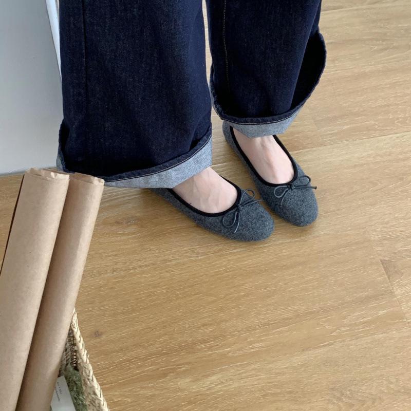 Französische Ballerinas Wildleder Ballett Einzelschuhe Damen 2025 neu Frühling und Herbst Schleife rot Abendschuhe Damen