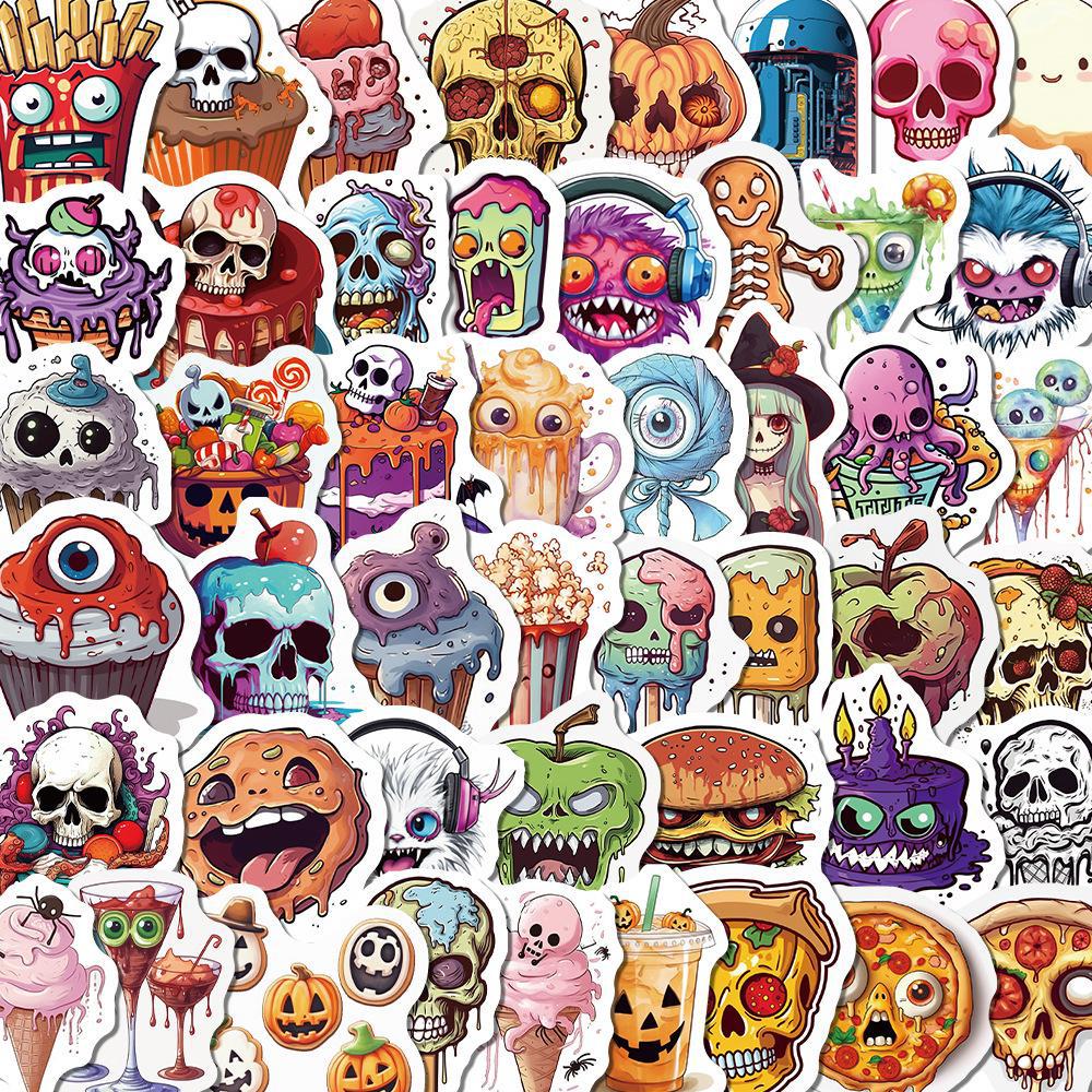 50 Halloween-tema morsomme vanntette klistremerker for flasker, kofferter og dekorasjon