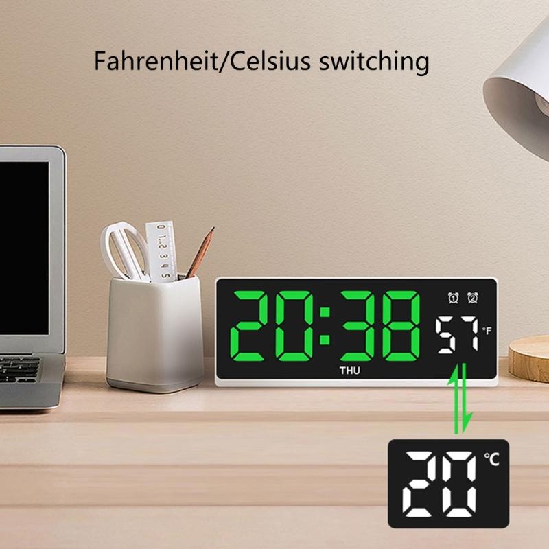 LED Digital Alarm Clock Wall Clock with Timer Date Temperature Display Bed Side Clock for Student,Office,Travel Use