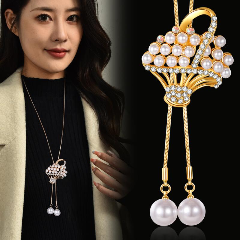Small Fresh Jewelry Long Women s Flower Crystal Tassel Fashion Accessories Pendant Necklace 60CM(Necklace Long)