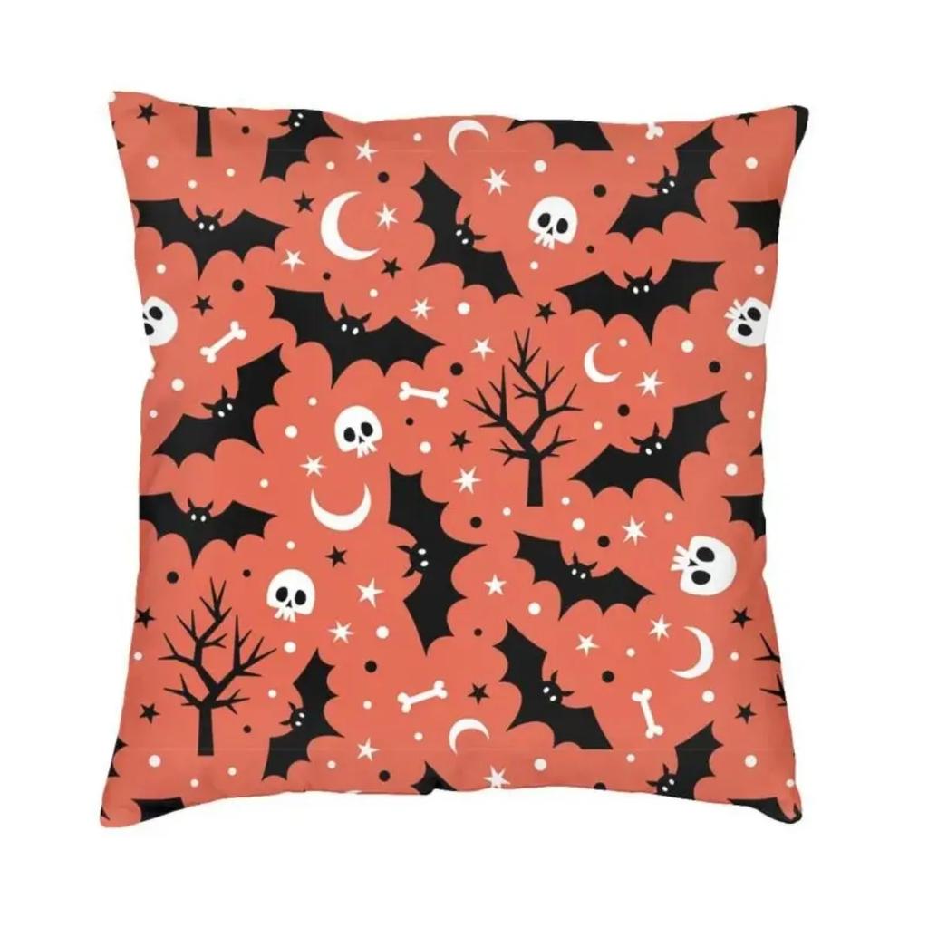 Pastel Goth Pink Black Bats Nordic Throw Pillow Cover Home Decorative Halloween Witch Chair Cushion 45x45cm Pillowcases