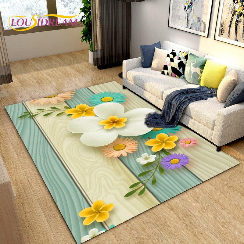 3D Nordic Flower, Daisy Area Rug,Carpet Rug for Living Room Bedroom Sofa Doormat Kitchen Decoration,Kids Play Non-slip Floor Mat