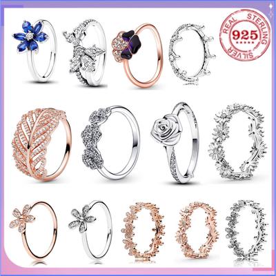 Elegant 100% 925 Sterling Silver Fitted Original Flower Leaf Zircon Charm Ring Ladies' Jewelry Exquisite Valentine's Day Gift