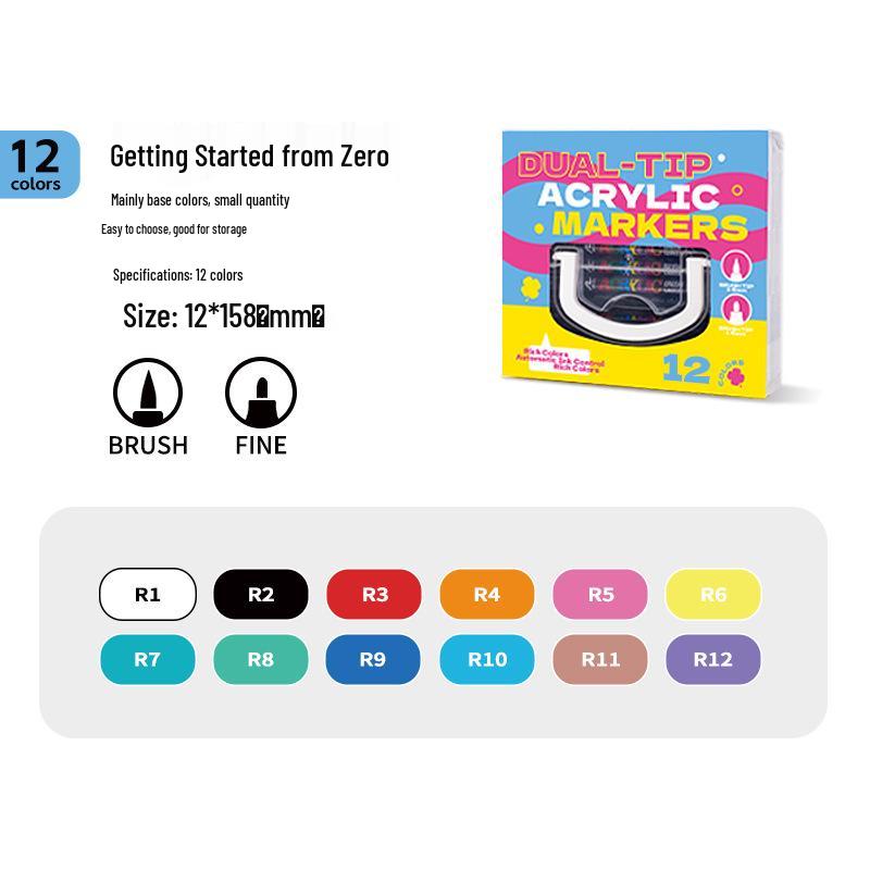 Dual-Tip Acrylic Marker Set: Stackable Box, Soft Tip, Washable, for Kids  Drawing