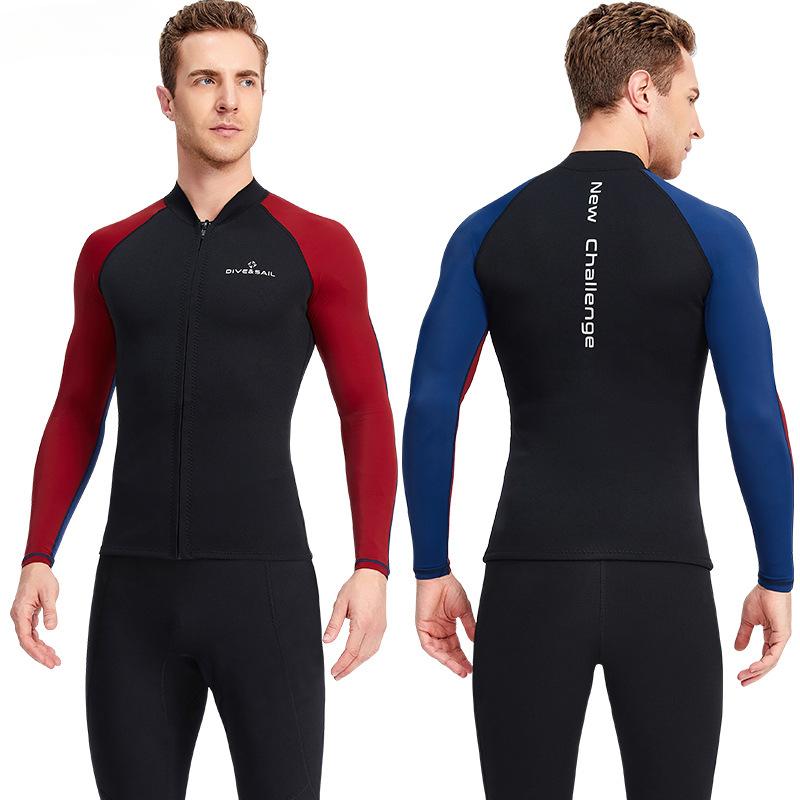1.5mm Men Women Neoprene Wetsuits Long Sleeve Jacket Front Zip Sports for Scuba Diving Surf Swim Tops