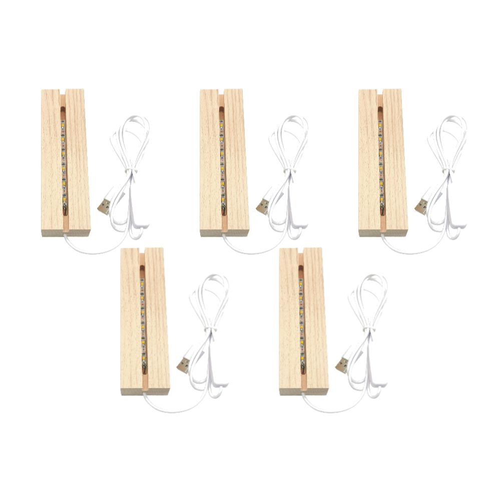 10-1pcs Practical LED Wood Display Base Rectangle Crystal USB Lighted Stand 3D Handmade USB Wooden Base Ornaments Decor