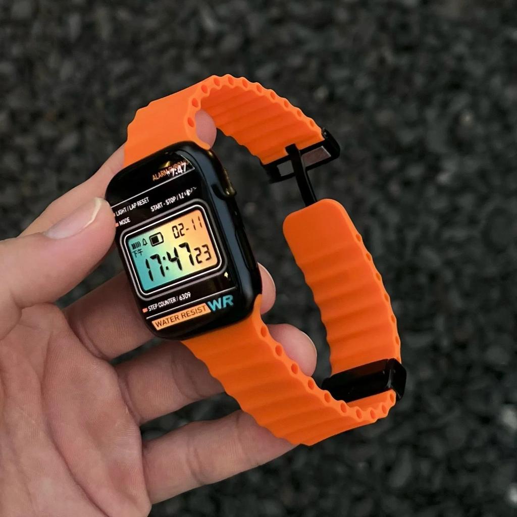 Ocean Strap for Apple Watch S10- Silicone Sport Magnetic Buckle Watch Band for iWatch 10/9/8/7/6/5/4/3/2/1/se/Ultra/Ultra2 49mm 46mm 45mm 41mm 40mm