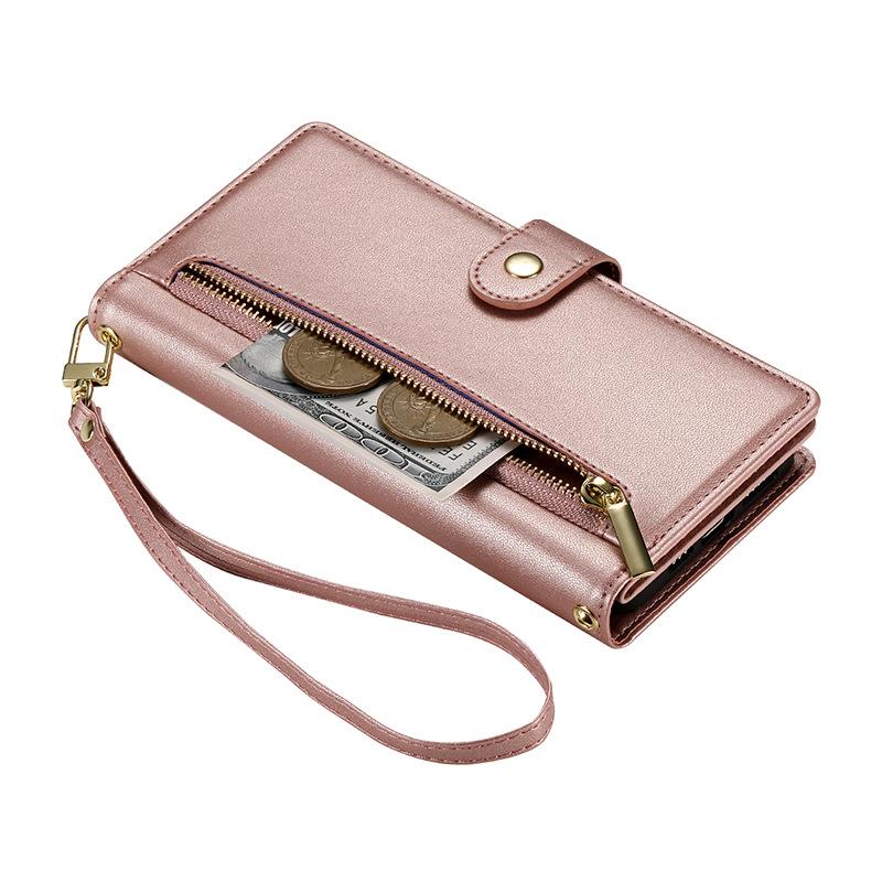 For Samsung S24FE flip phone leather case zipper card samsung protective case long rope crossbody