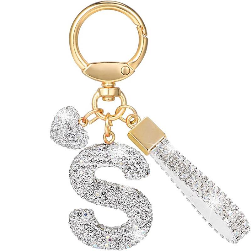 White Initial Keychain Shiny Cute A-Z Letter Key Chain Backpack Car Key Accessories Lanyard Couple Name Letter Pendant Gift