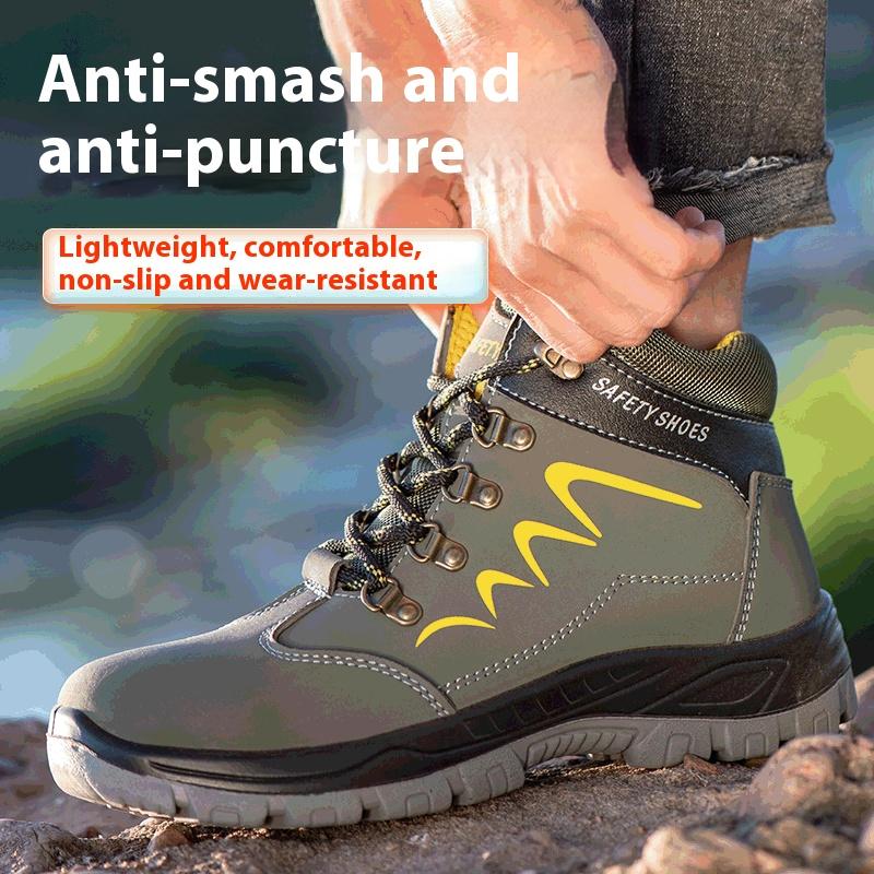 Men's Waterproof Safety Work Boots Steel Toe Anti-Smash, Slip Resistant Anti-Puncture Indestructible Outdoor Non Slip Men Boots