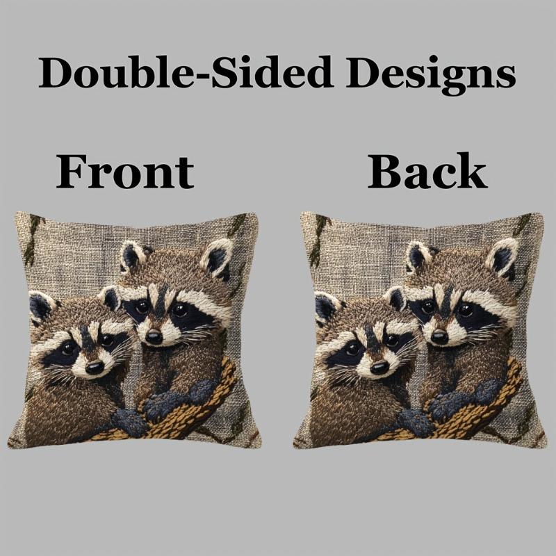 1Pc Vintage Raccoon Throw Cushion Covers Chair Living Room Pillowcase Cozy Zipper Sofa Pillow Covers Bedroom Indoor Home Decor