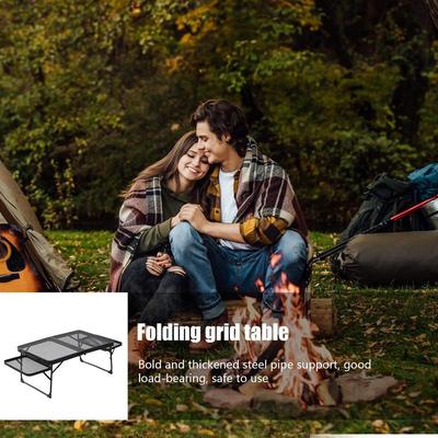 Camping Grid Folding Table Portable Picnic Mesh Table Aluminum Alloy 2 Fold Camp Desk With 2 Extension Tables Board Grill Table