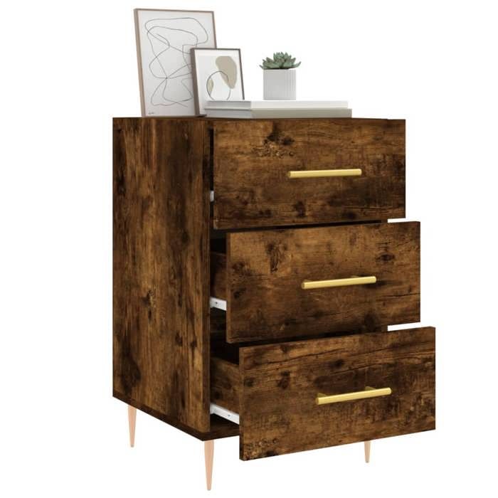Exclusive House - Smoked Oak Bedside Table 40x40x66 Cm Engineered Wood