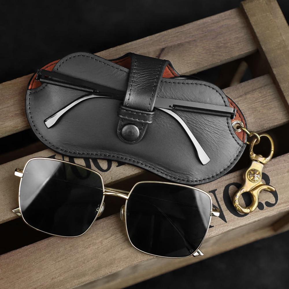 

Leather Glasses Bag Keychain Hook Glasses Case Sunglasses Pouch Simple Design Eyeglasses Organizer For Enthusiasts Eyewear чёрный