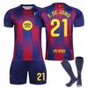 Kits de Football Personnalisés Nom pour Adolescents Enfants Adultes 2025-26 Barça Domicile #21 F.DE JONG Ensemble Maillot d'Entraînement avec Chaussettes