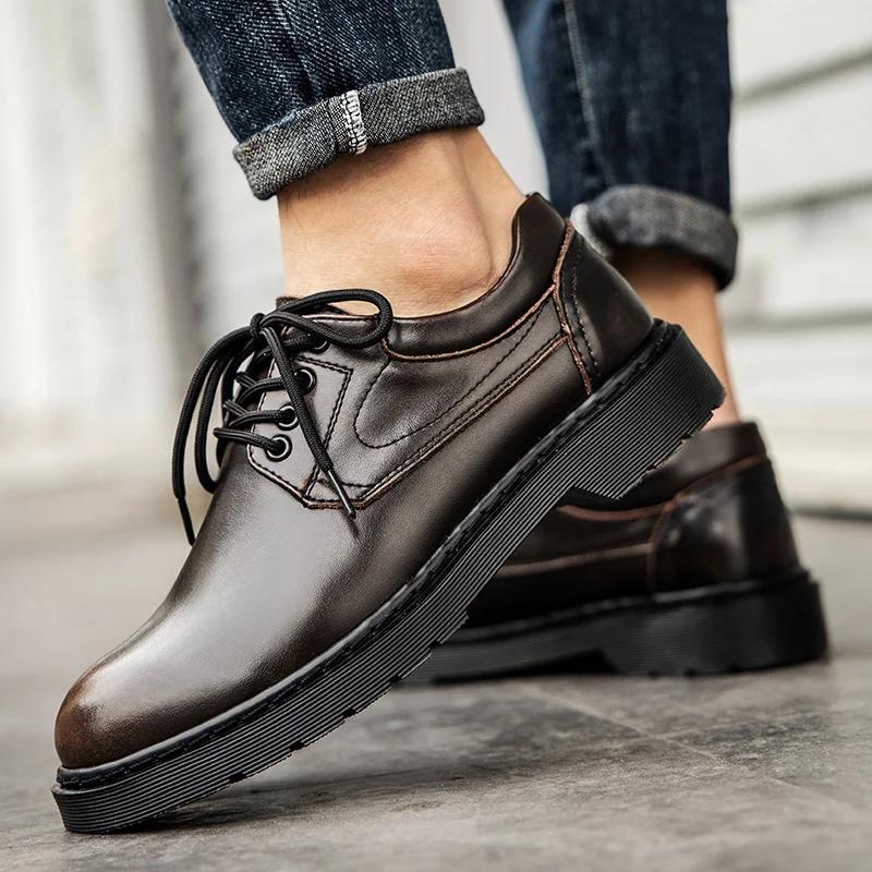 High Quality Men Leather Casual Comfort Lace Up Work Shoe Outdoor Lightweight Antiskid Oxford Shoes Flat Designer Business Shoes