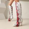 Pointed but knee women's autumn and winter high boots snake pattern fine heel super high heel wrinkled boots large size long boots