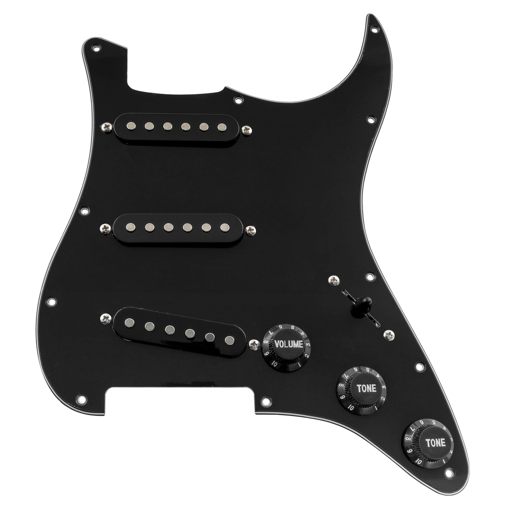 Musiclily Basic 11-отверстий ST Предварительно распаянный пикгард для электрогитары Fender Stratocaster с набором сингловых звукоснимателей SSS, черный, набор из 3 штук