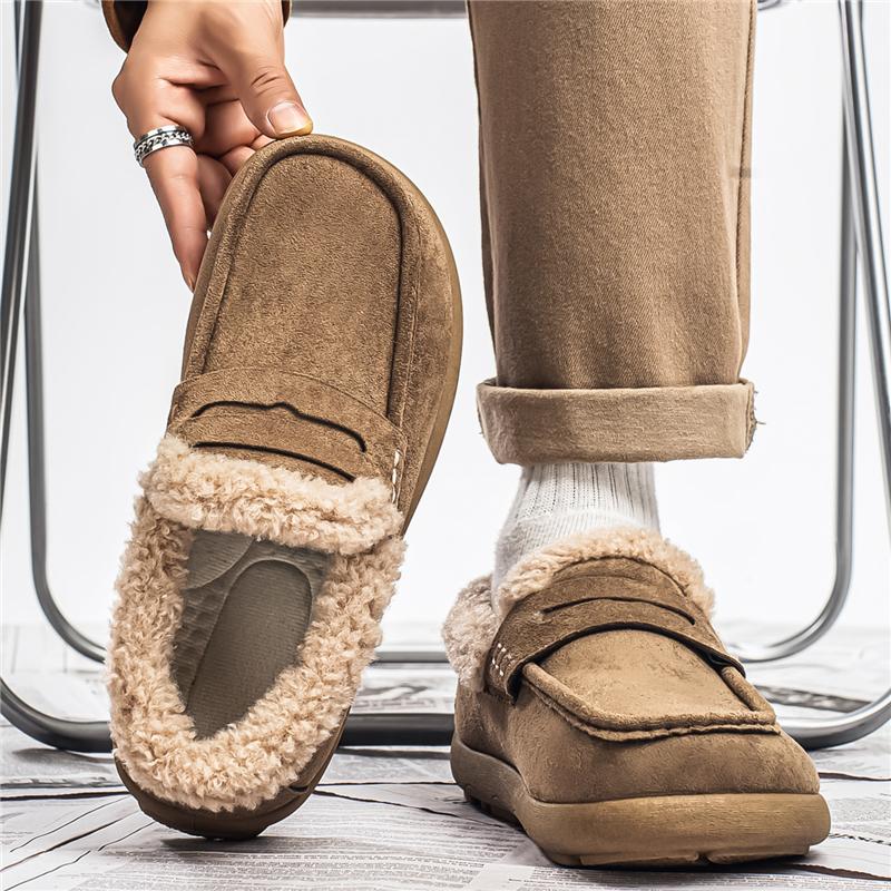 Moccasins Men Loafers Winter Driving Shoes Warm Fleece Slip On Low Top Snow Boots Plush Flats Outdoor Fur Lined Casual Shoes
