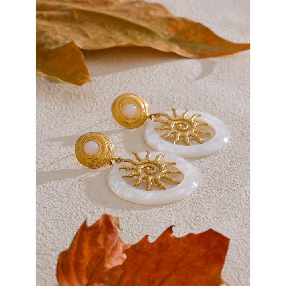 Eetit Gorący Styl Metalowe Słońce Okrągłe Akrylowe Wiszące Kolczyki Modne Stal Nierdzewna Amulet Codzienna Biżuteria Akcesoria do Uszu