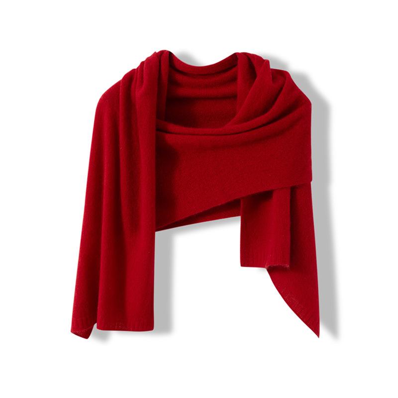 Women's 100% Pure Cashmere Solid Color Knit Shawl - Warm Fashion for Autumn & Winter