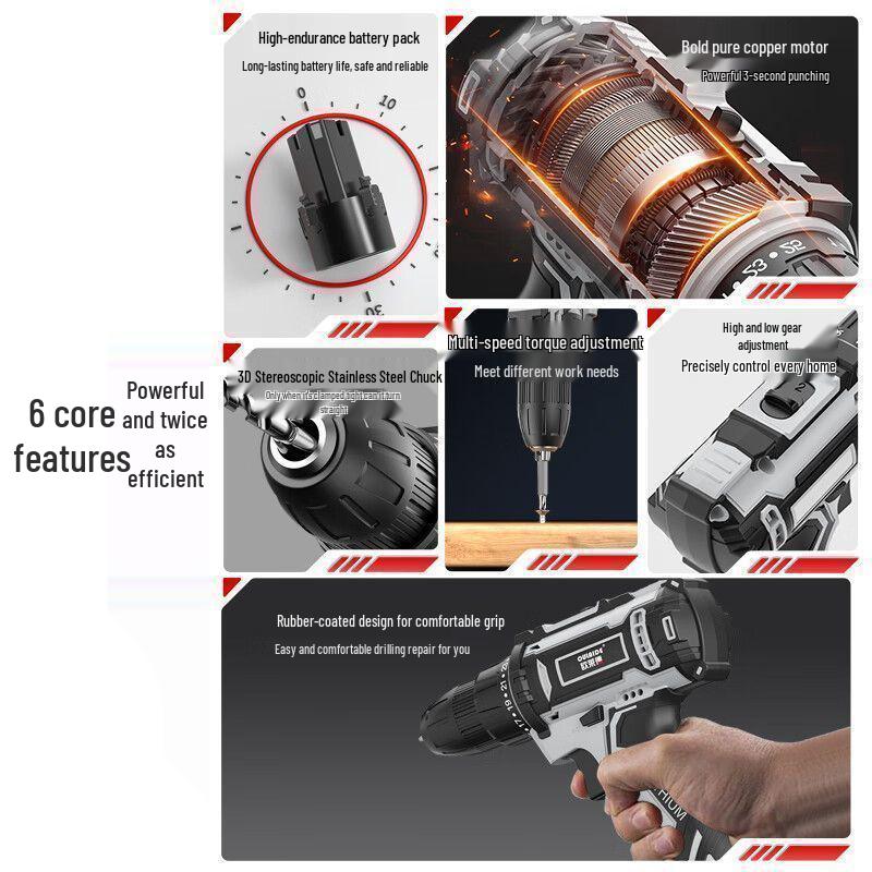 Oulide Rechargeable High-Power Wireless Handheld Drill & Multifunctional Electric Screwdriver