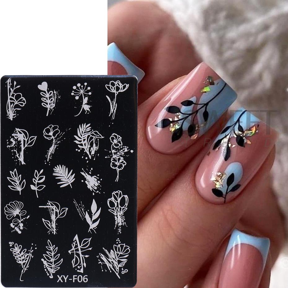 Simple Flowers Nail Art Stamping Plates Set 3D French Floral Butterfly Leaf Printing Template Plate Nail Stencils Manicure Tools