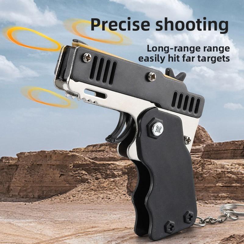 Foldable Continuous Launch Rubber Circle Model Gun Alloy Children Keychain Toy