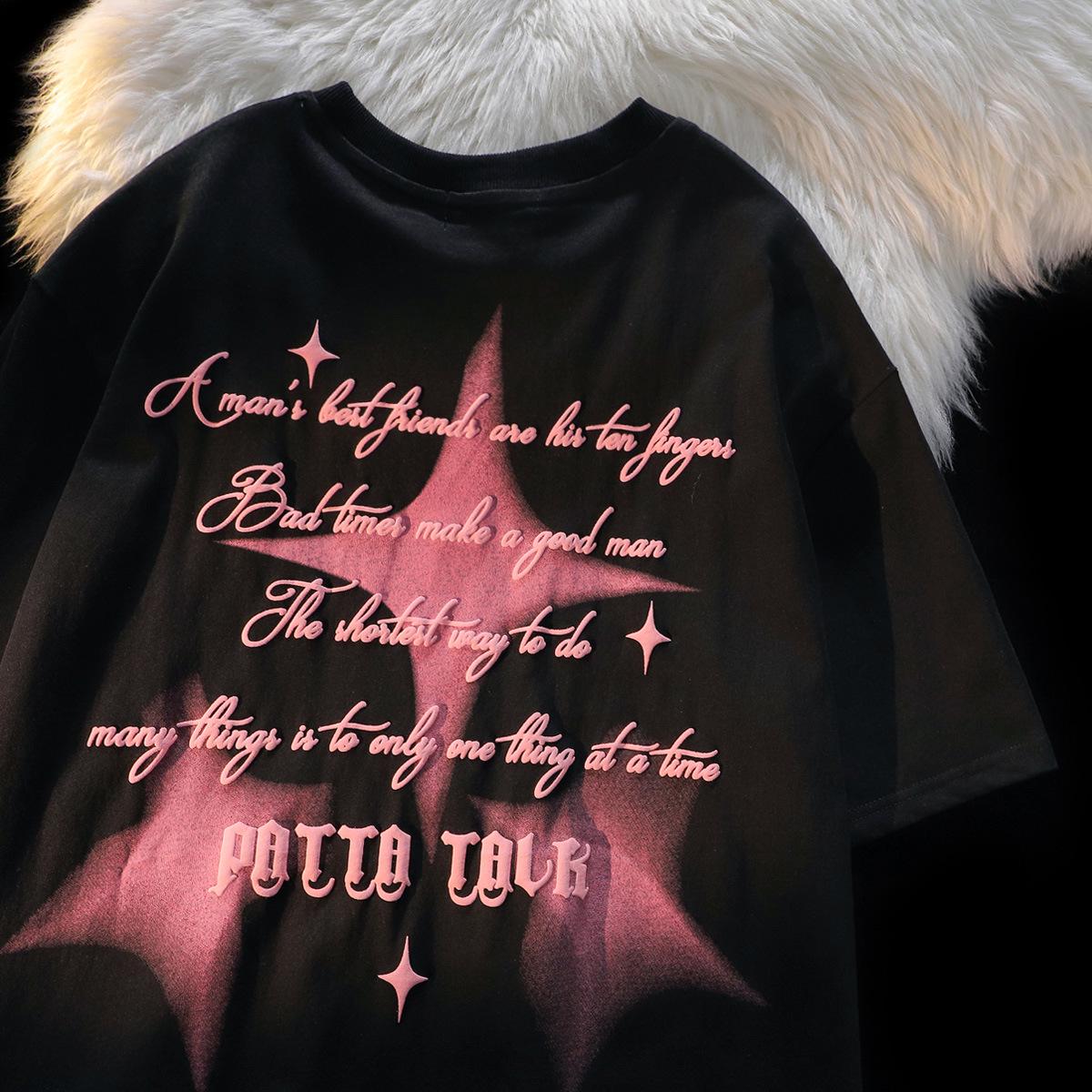 

Женская хлопковая футболка оверсайз в американском ретро-стиле 2024 - Сладкий крутой стиль, рукав до локтя L чёрный