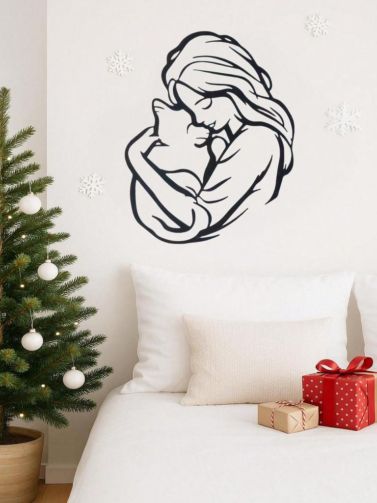 Whimsical Cat Hugging Metal Wall Art - Exquisite Silhouette, Easy Hang, Perfect Gift for Cat Lovers