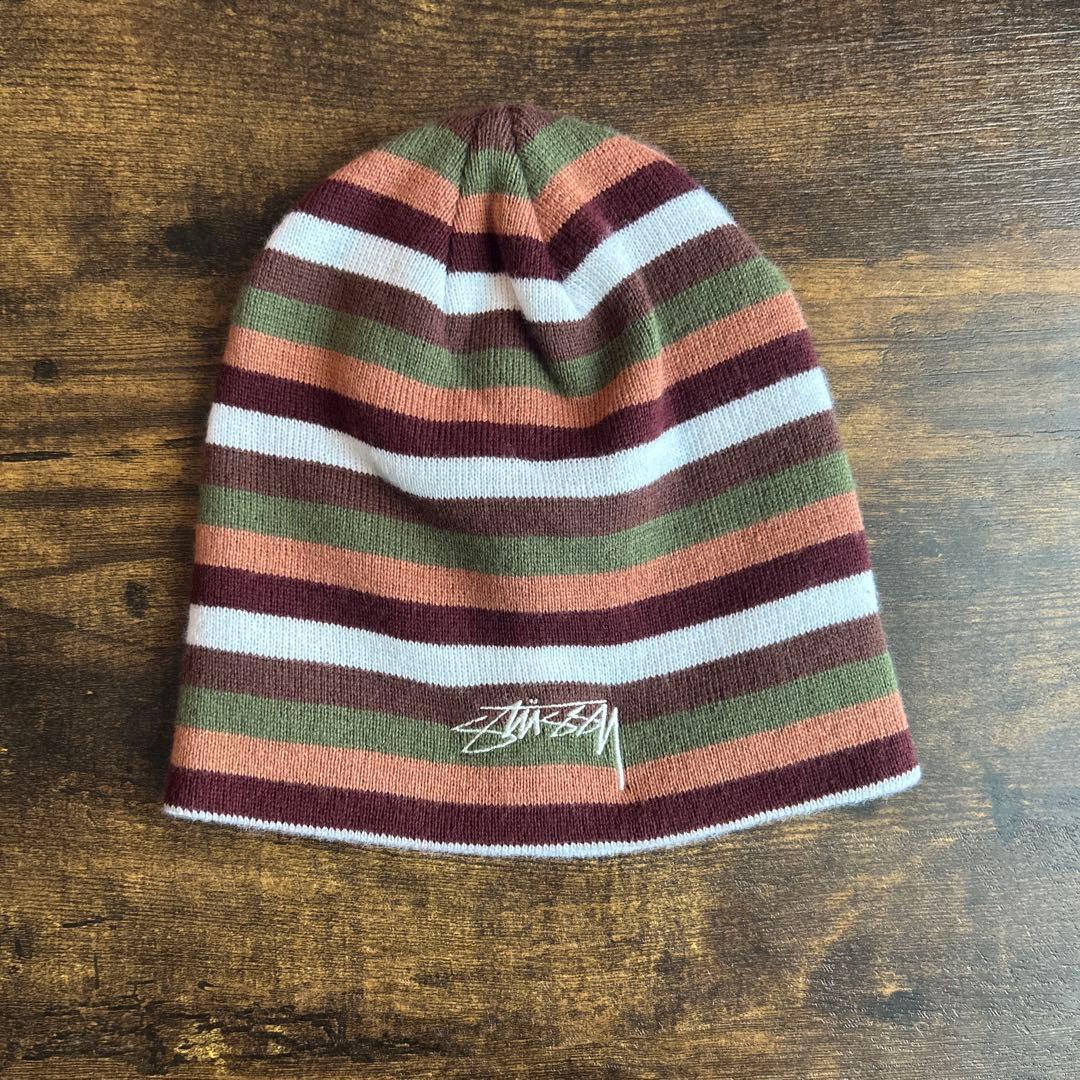Used stussy striped knit hat beanie