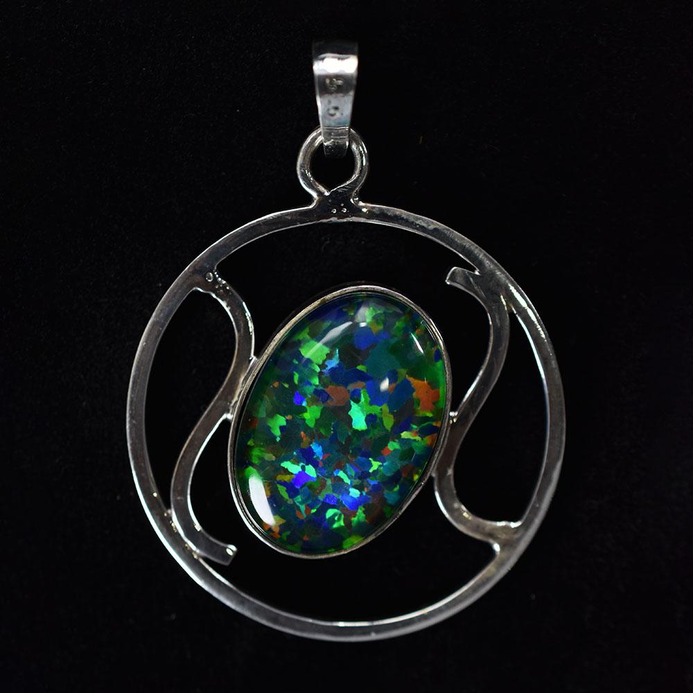 Natural Opal Pendant Multicolor Oval Cut 42 ct 925 Sterling Silver October Birthday Birthstone