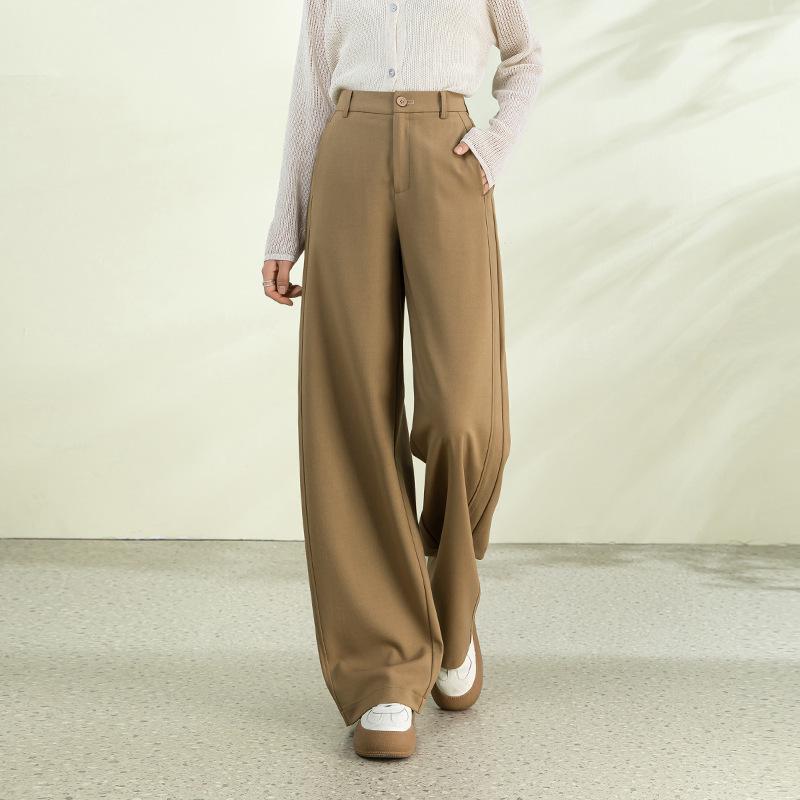 2026 Spring Collection Women's High-Waisted Slim Wide-Leg Pants - Sheep Wool Lyocell Blend, Draped Design, Versatile for Commute