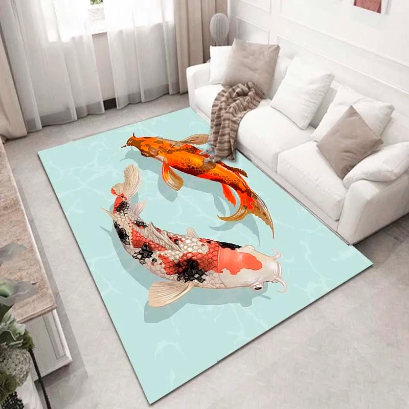 Japanese Luxury Koi Fish Flowers Pattern Living Room Anti Slip Area Carpet Bathroom Mat Doormat Bedroom Outdoor Mat Home Decor