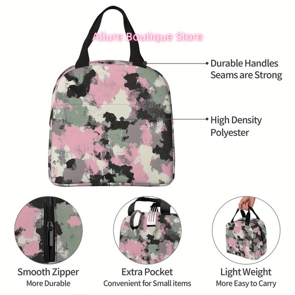1pc, Abstract Camouflage Pattern in Muted Colors, Printed Thermal Bag, Insulation Bag, Insulated Bag, No Food Contact, Suitable