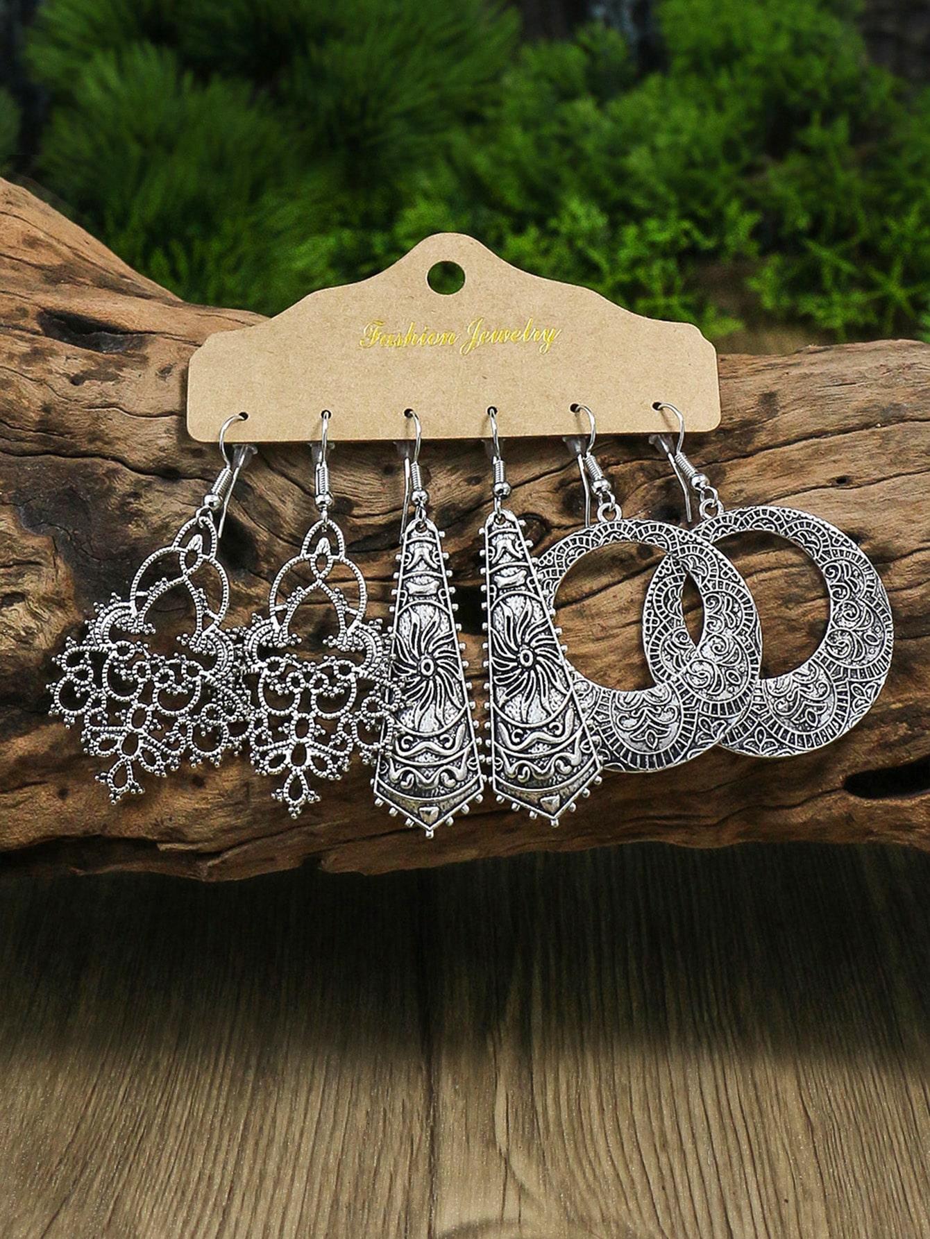 

Этнические Ретро Металлические Подвески-Серьги Античное Серебро Для Женщин Универсальные Этнические Характеристики В Качестве Праздничных Подарков