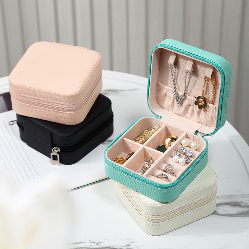 1Pcs Tragbare Schmuck Box Schmuck Organizer Display Reise Schmuck Fall Boxen Taste Leder Lagerung Zipper Jewelers WBL