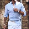 New Cotton and Linen New Men's Long-sleeved Shirt Solid Color Lapel Casual Style Shirt