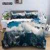 Snow Mountain Duvet Cover Set Polyester 3D Landscape Bedding Set for Teens Adults Ski Slope Winter Theme Q-Queens Comforter Cover Three-piece Set