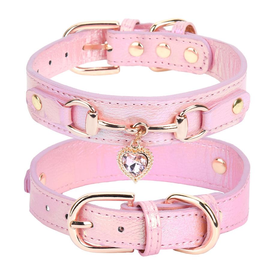 Crystal Heart PU Leather Dog Cat Collar, Bling Rhinestone Pet Necklace, Adjustable Soft Kitten Puppy Choker (pink,XS) розовый
