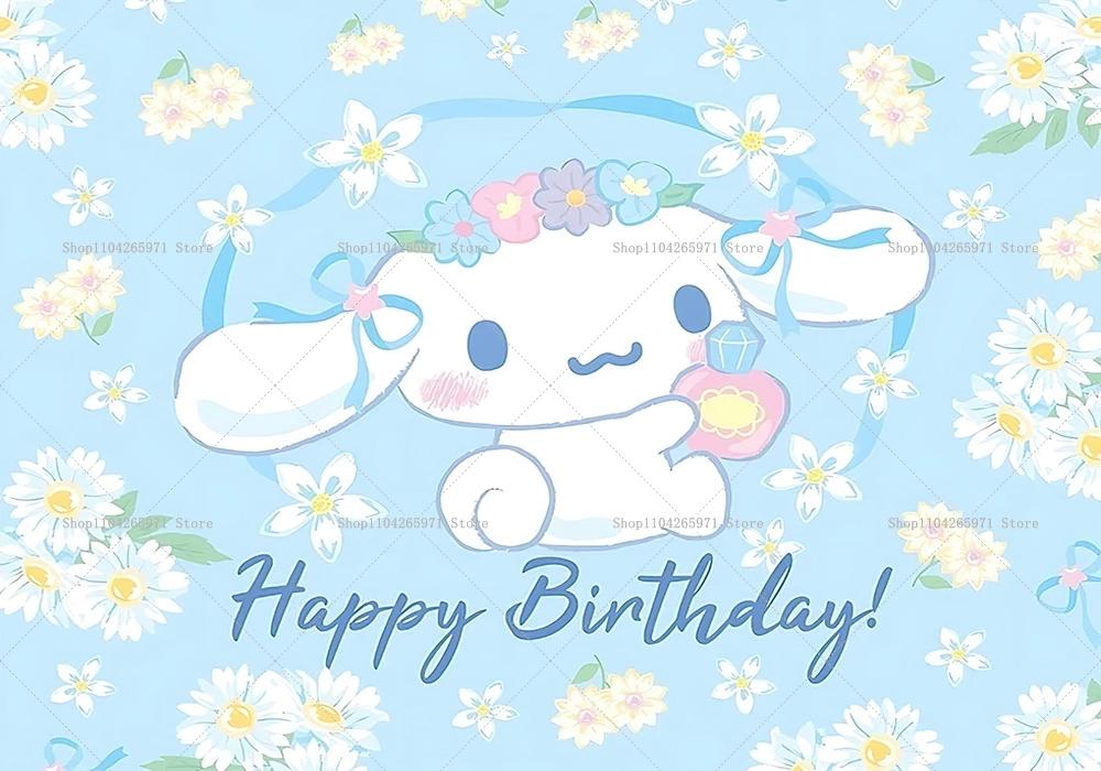 Sanrio Backdrops Banner Rainbow Balloons Cartoon Cinnamoroll Children's Happy Birthday Party Decor Photo Background Booth Props
