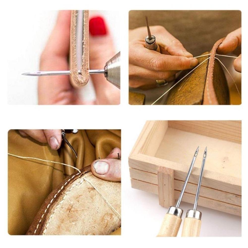 3PCS/SET Wooden Handle Sewing Awl Hand Stitcher Leathe Punch Tool DIY Shoe Repair Hook Tool Leather Accessories