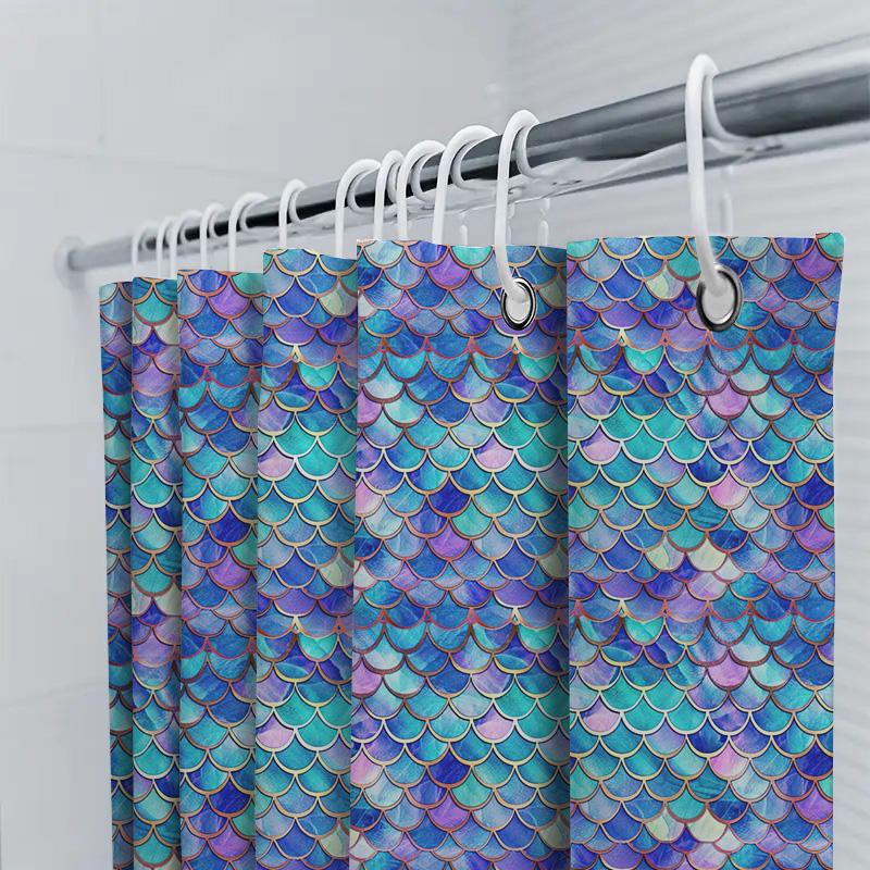 Sjöjungfrustjärt Fiskfjäll Duschdraperi Vattentätt Dekoration för Badrum Heminredning Anpassningsbar Storlek Hyllor Stänger Set W
