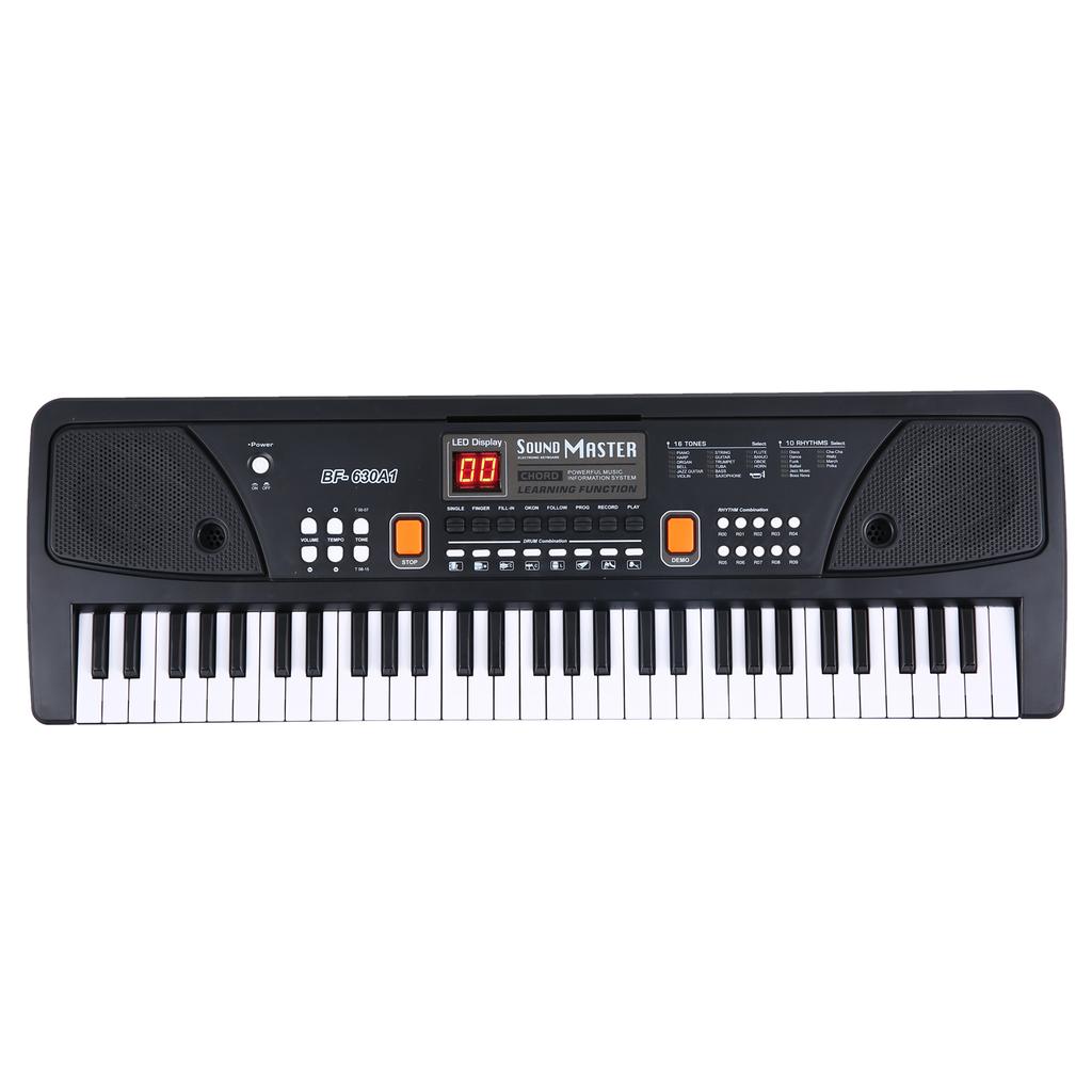 BIGFUN 61 Keys USB Electronic Organ Kids Electric Piano with Microphone Black Digital Music Electronic Keyboard with
