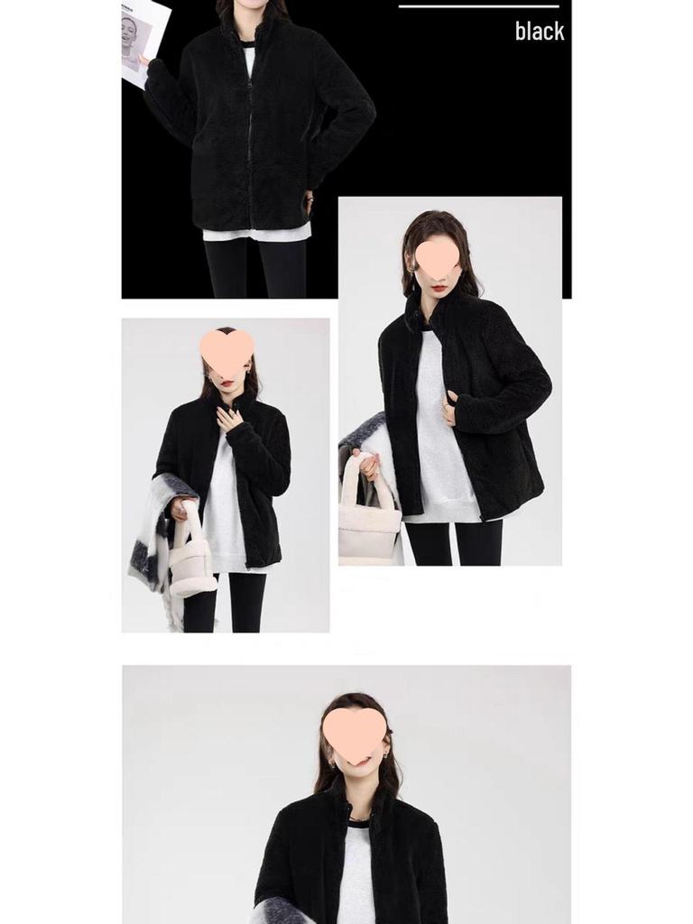 Women's Double-Sided Fleece Jacket - Short Sleeve, Loose, Plus Velvet, Thickened for Autumn/Winter Warmth, Coral & Sherpa Fleece Pajamas.