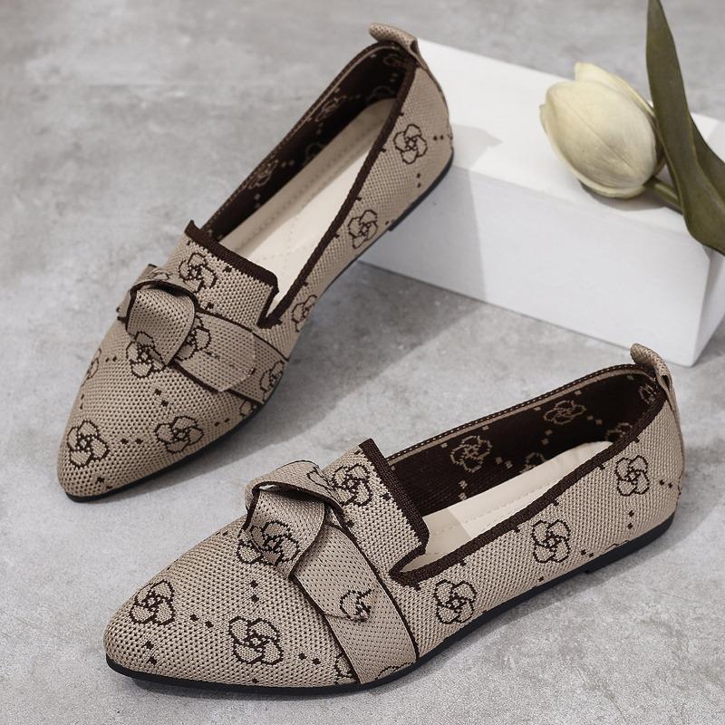 Women's Pointed Toe Flying Woven Loafers, Bow Decor Slim Fit Flat Shoes, Casual Slip On Daily Ladies Single Shoes