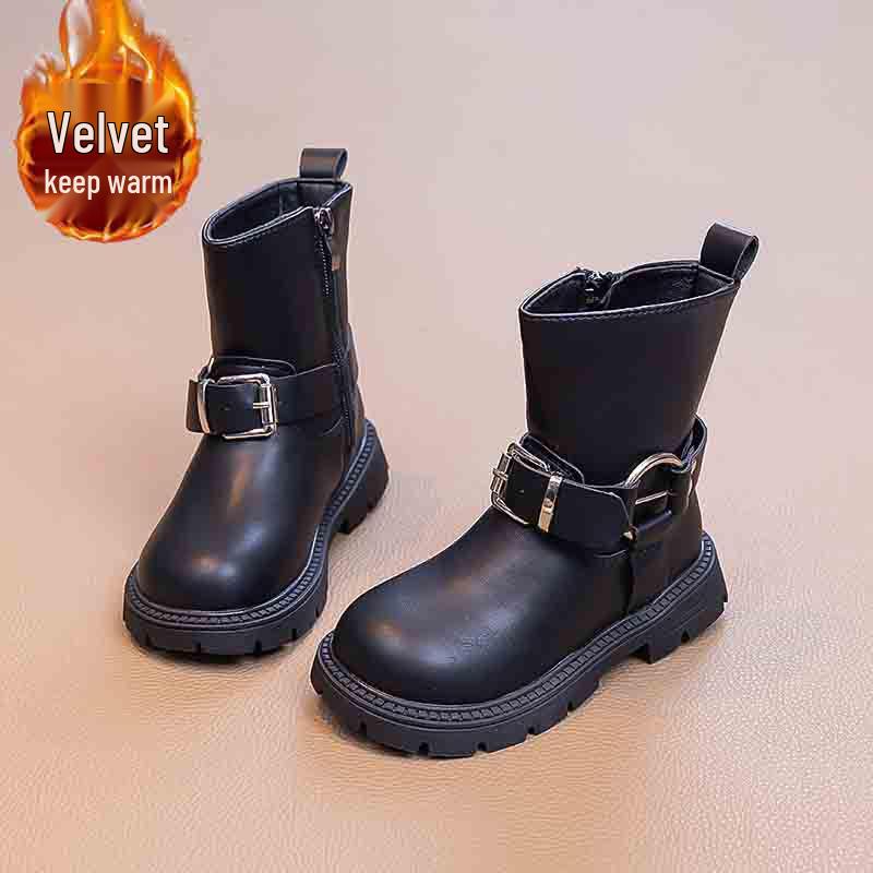 2026 Girls' Two-Layer Leather Winter Boots: Fashionable, Versatile, Warm Short Boots for Middle and Big Kids