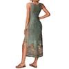 Women's summer long dress, sleeveless with side slits, long retro printed camisole dress
