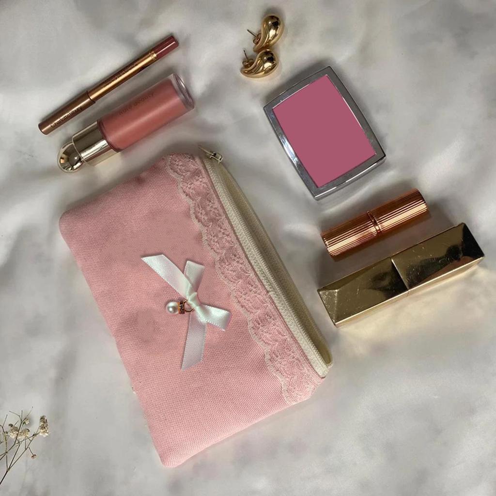 Lace Trim Coin Purse: Portable Lipstick & Cosmetics Pouch with Bowknot