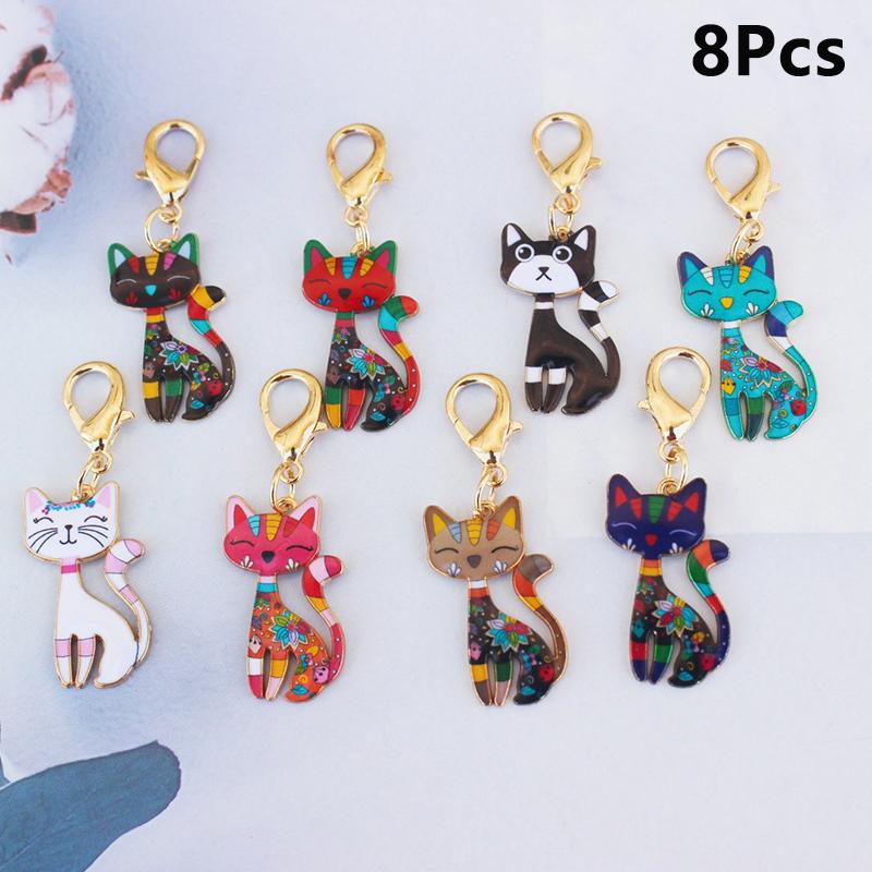 5/8Pcs Cartoon Novelty Fox Cat Keychain Cute Fashion Animal Pendant Keychain Creative Backpack Decoration Accessories Gifts